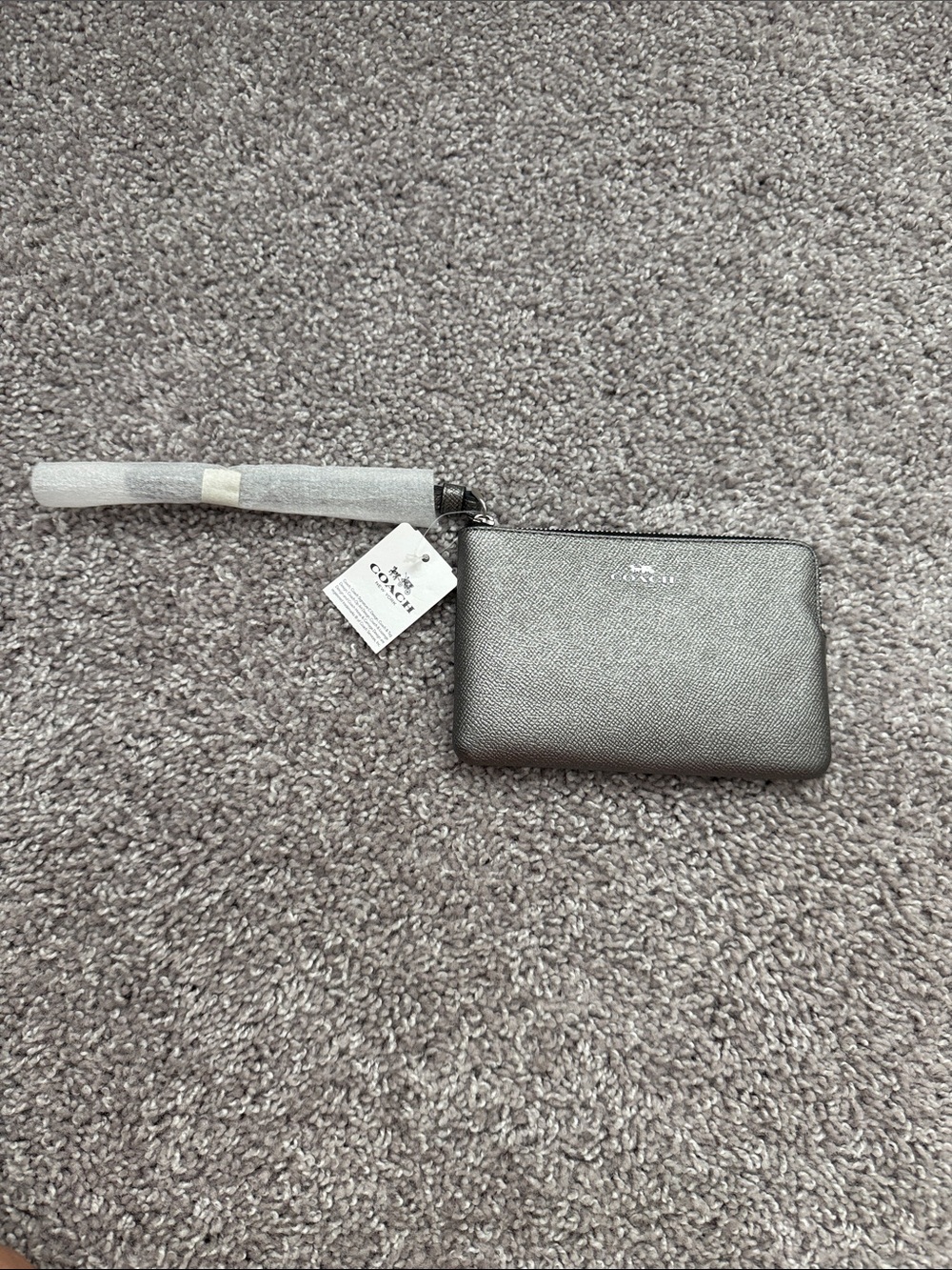 Coach Metallic Silver Zip Wristlet